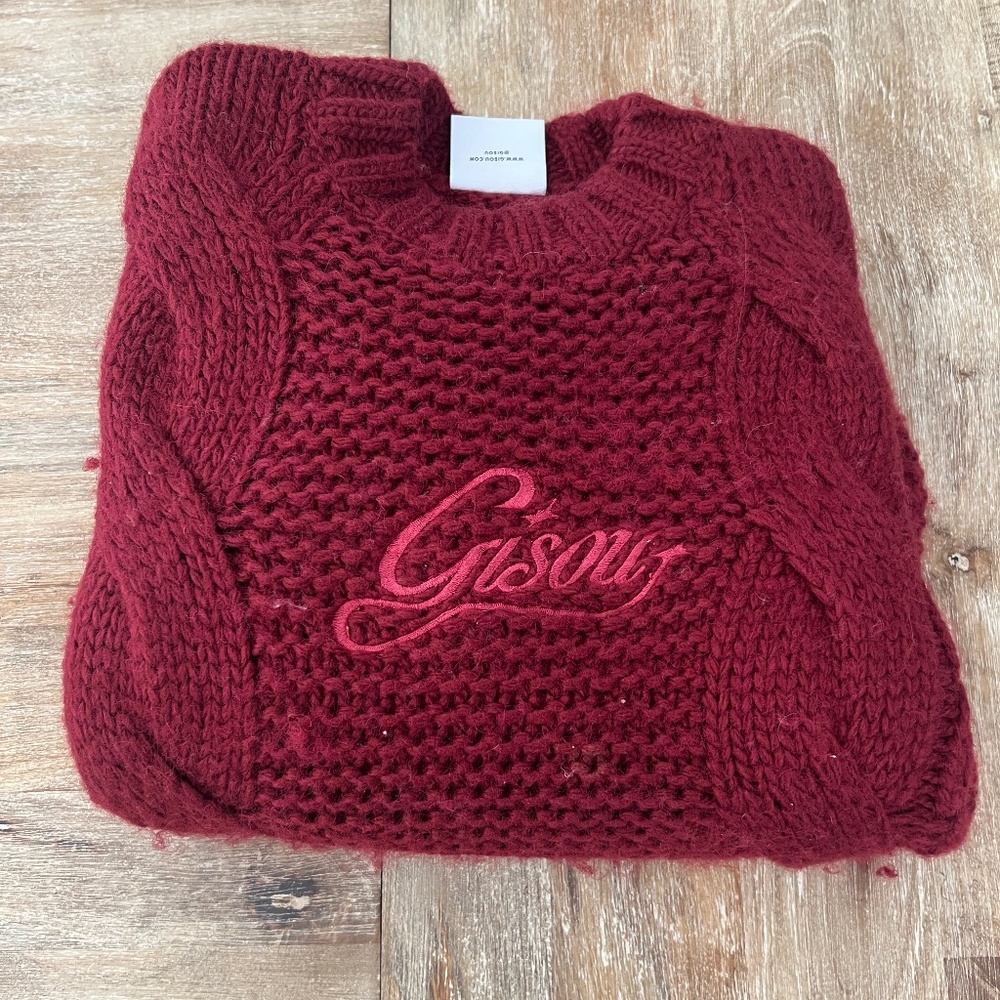 GISOU Knit Holiday Sweater, Burgundy -ONE SIZE
